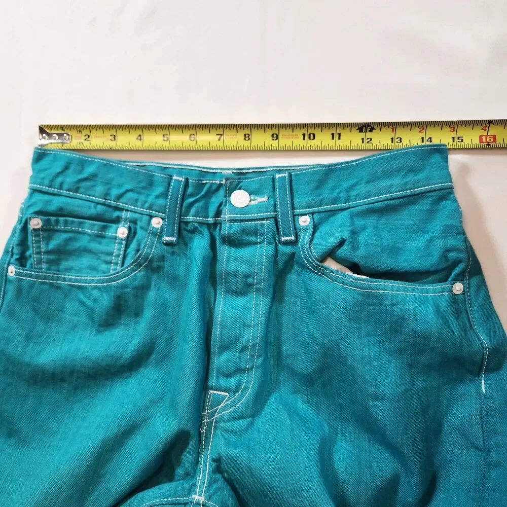 Levi's 501 Mens Jeans Button Fly Straight Leg W32 x L30 Act W29 x L28 Teal Blue - Picture 13 of 16